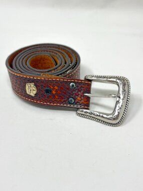 Larry Mahan Western Leather Belt Brown Basketweave Star Concho Size 44